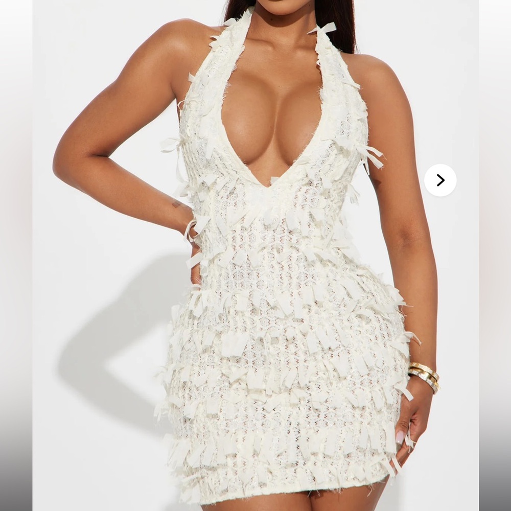 New With Tags Fashion Nova Hot Moment Lace Mini Dress - Cream - Size M